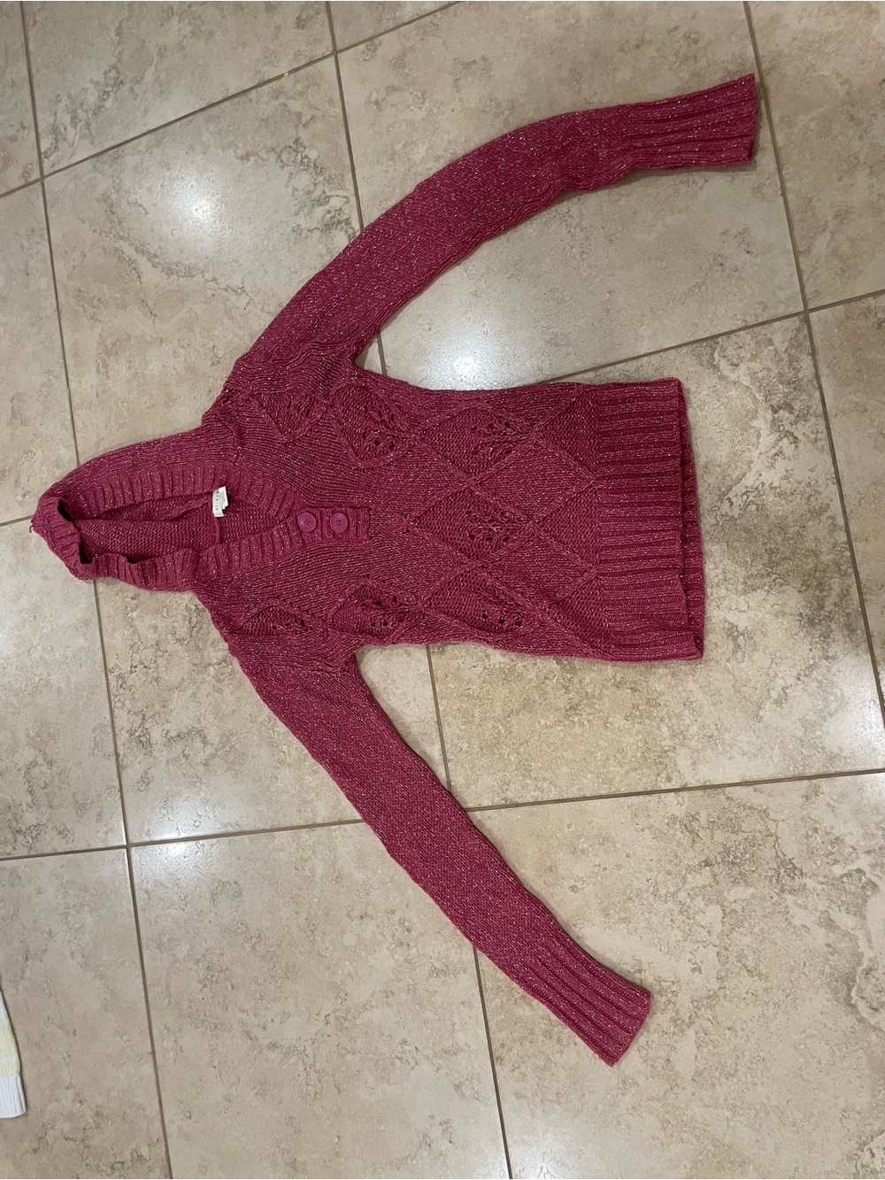 Arizona Jean Company Girls' Pink Cable Knit Shawl Collar Sweater